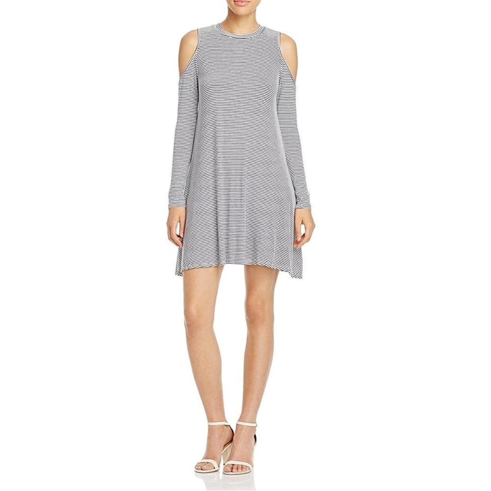 Elan Black & White Striped Cold Shoulder Dress M - Picture 4 of 10